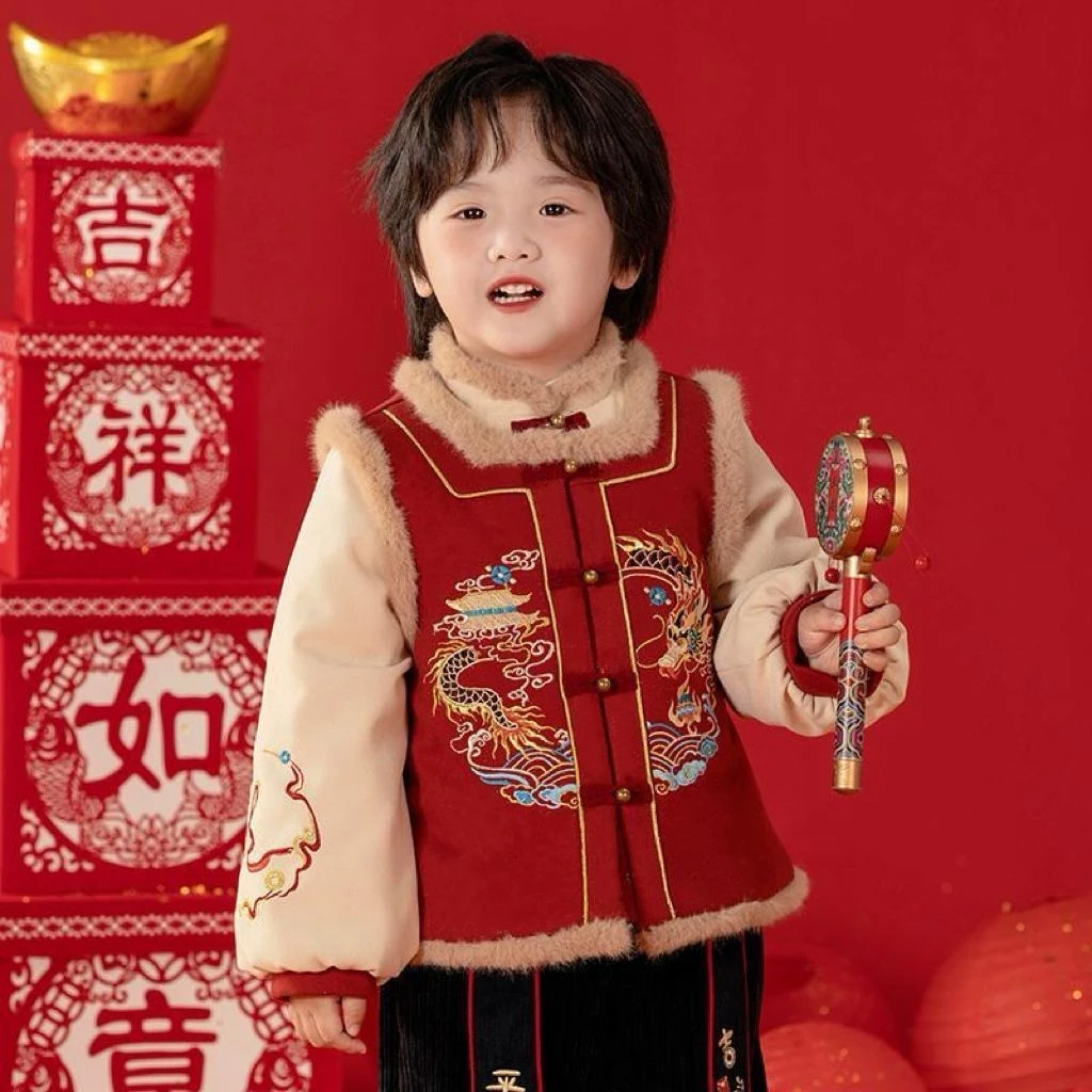 汉服男童2024儿童喜庆过年拜年服周岁礼服兄妹装冬装国风龙年唐装