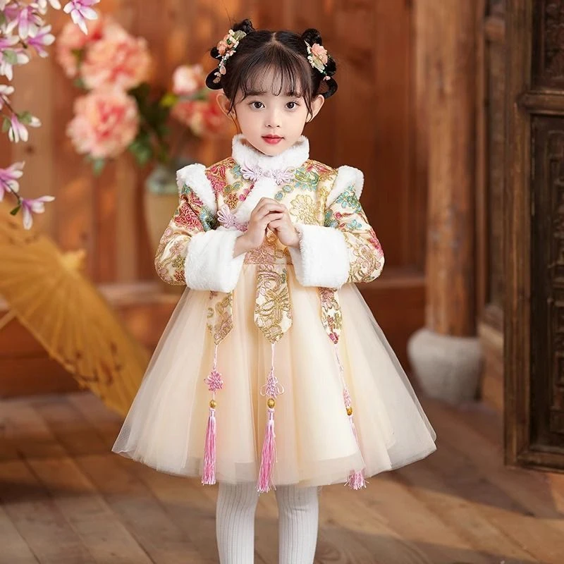 汉服秋冬款女童女宝拜年服冬季新年冬装儿童过年唐装衣服2023新款