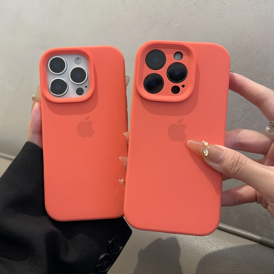 粉橘色适用苹果手机壳15液态硅胶iphone14简约13纯色1211