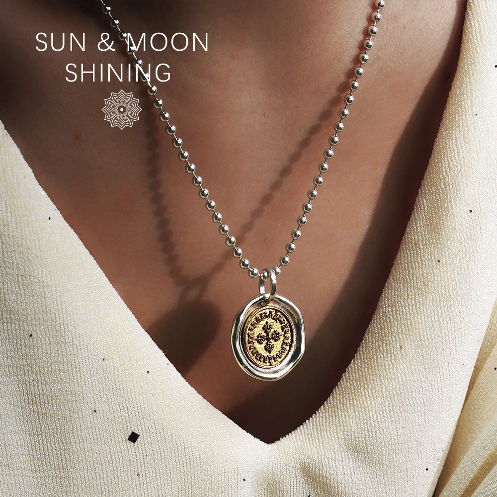 吊坠925银 金色十字金刚杵六字真言吊坠复古小巧银圆牌民族风男女