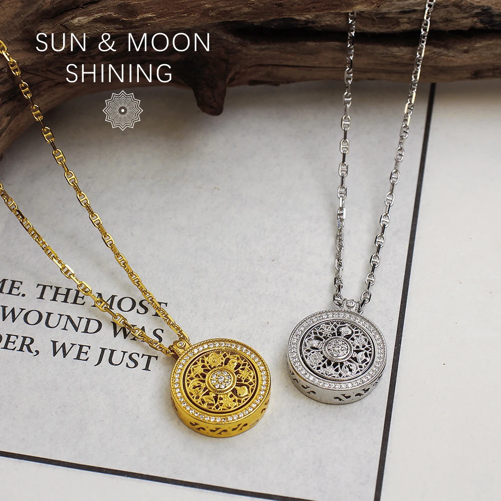 坠链均925银 八宝罗盘猪鼻子女士轻奢坠链小众新中式旋转时尚福牌