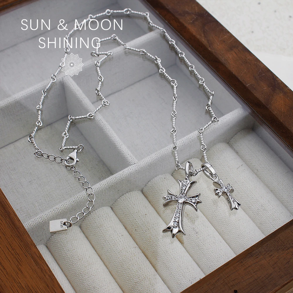 坠链均925银 双十字架银色爆款轻奢女款小众项链甜酷辣妹风锁骨链