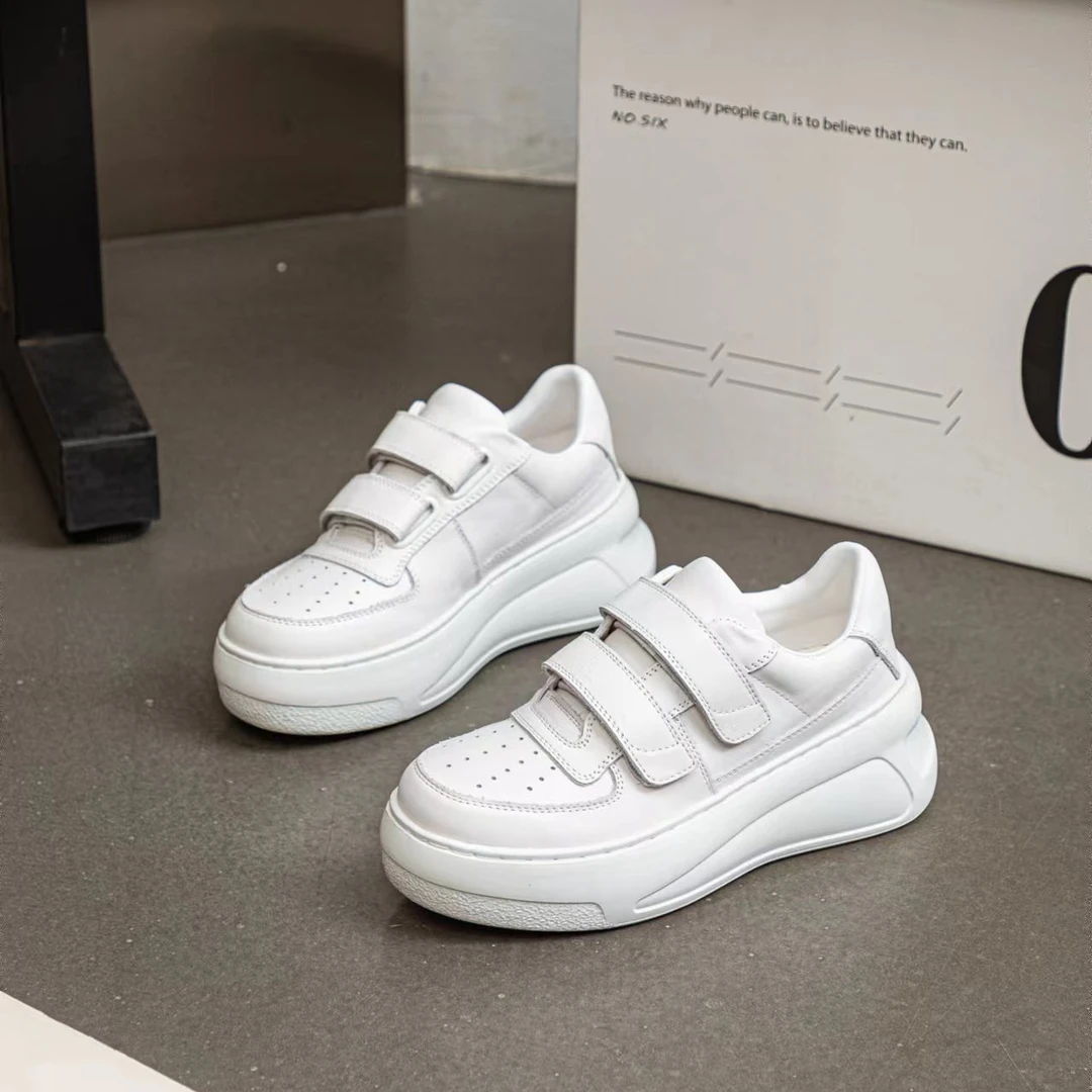 时尚真皮厚底休闲纯色魔术贴白鞋单鞋MY-6510