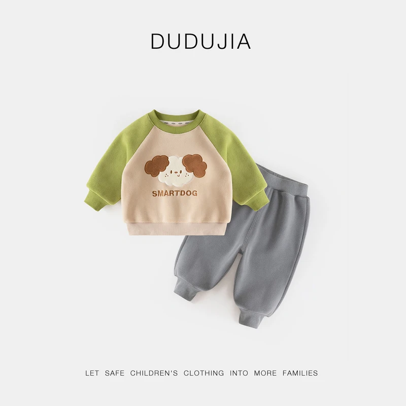 【现货】潮童开学穿搭嘟嘟家宝宝卫衣裤子套装男宝插肩袖拼接卫衣