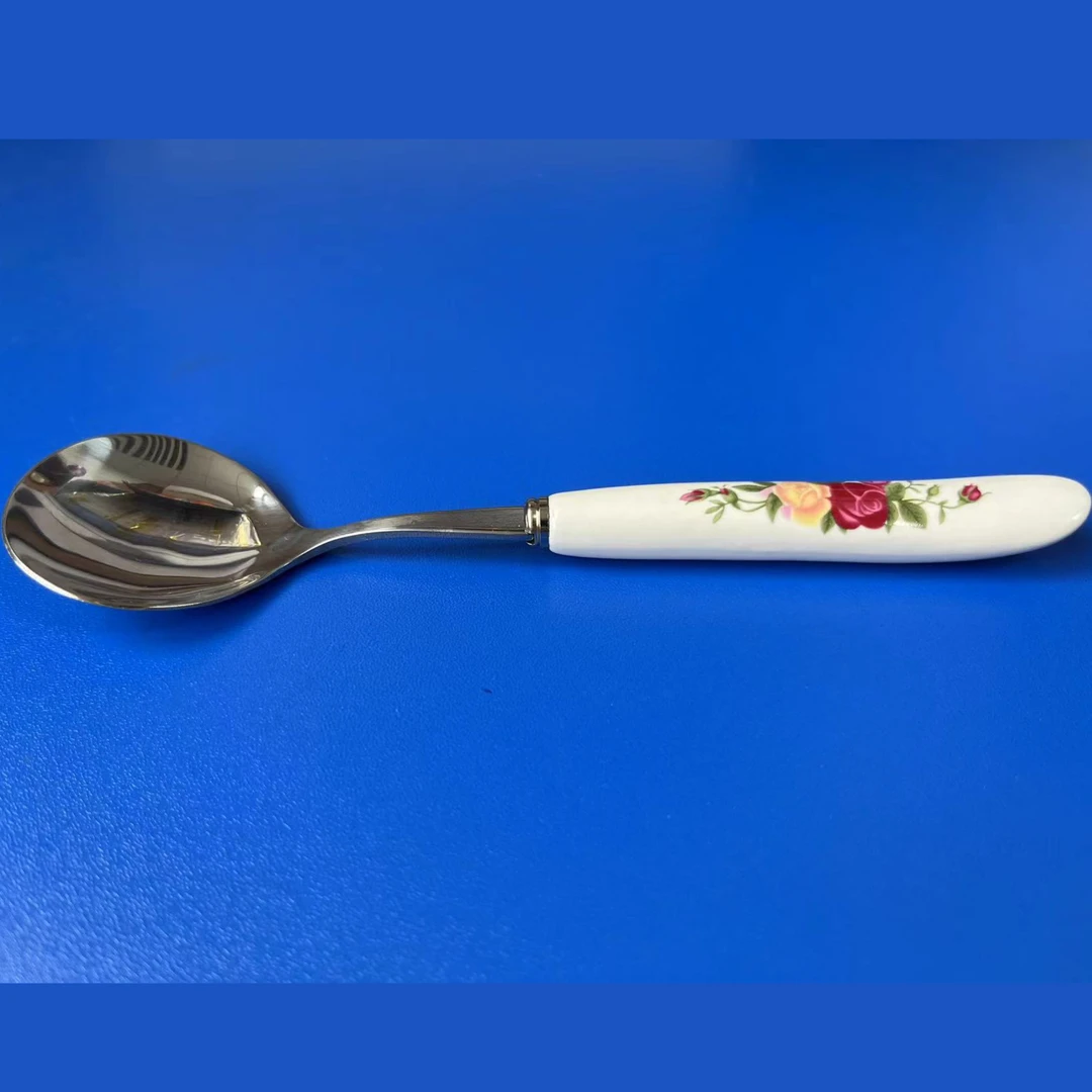 经典花色图案瓷手柄不锈钢勺