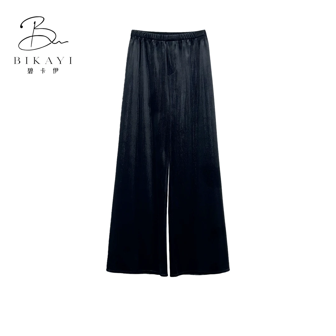 温温【远山淡影】时尚显瘦外穿丝绒裤百搭高级银丝线阔腿裤 8191