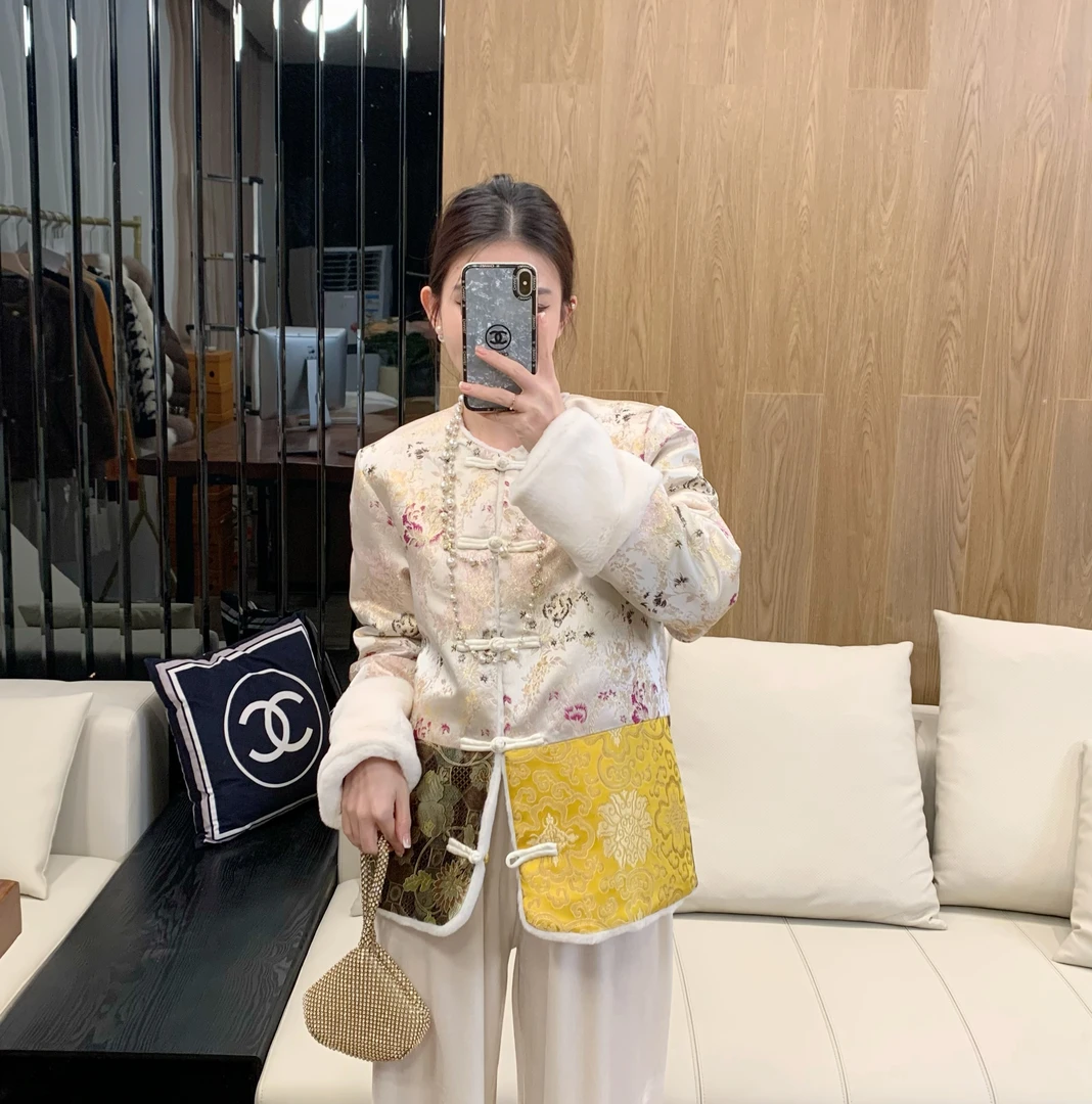 温温【延秋】高定刺绣冬季加绒加厚新中式国风毛毛袖子外套女 637