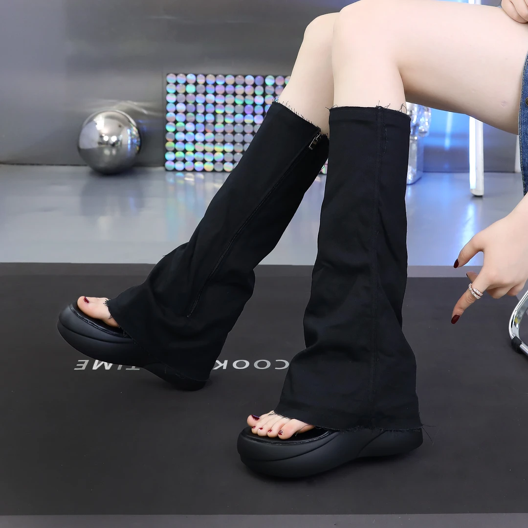 10厘米超高跟小个子甜美风时尚高端定制经典复古夹趾裤管靴