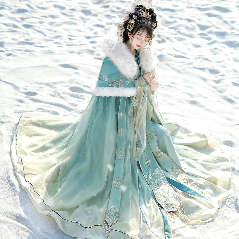 洛神专属汉旭原创汉服女【雪域神女】晋制交领齐腰仙气披风加绒保暖