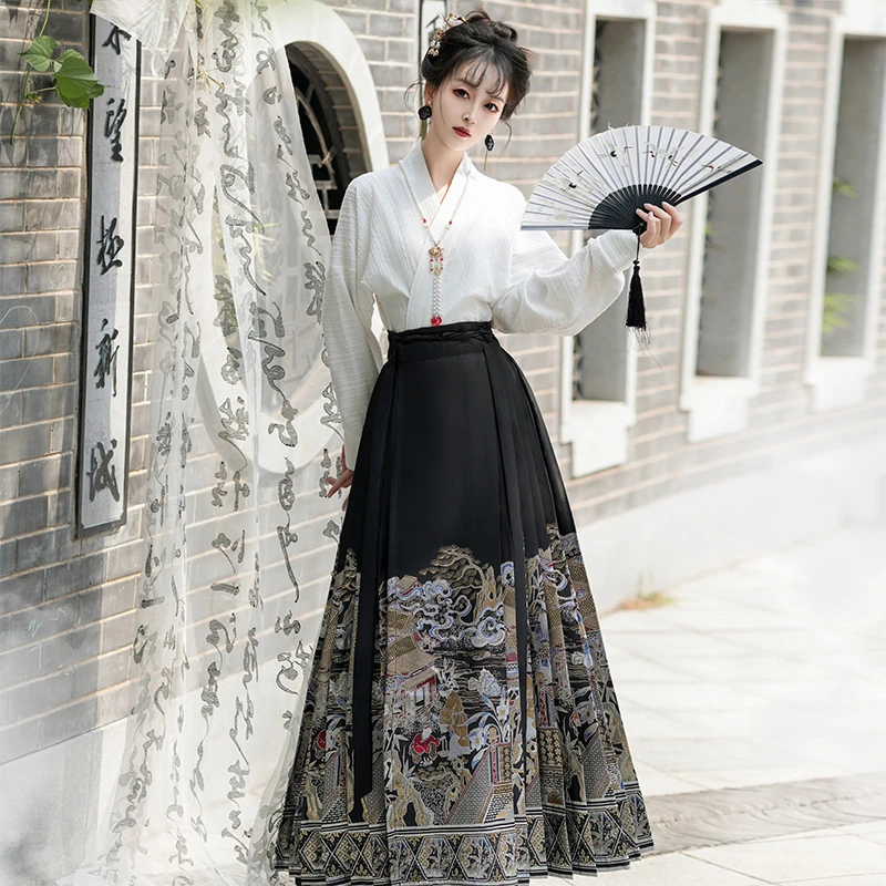 原创汉服马面裙【玉面轻舟】仿妆花织金国风汉元素通勤日常2024秋冬