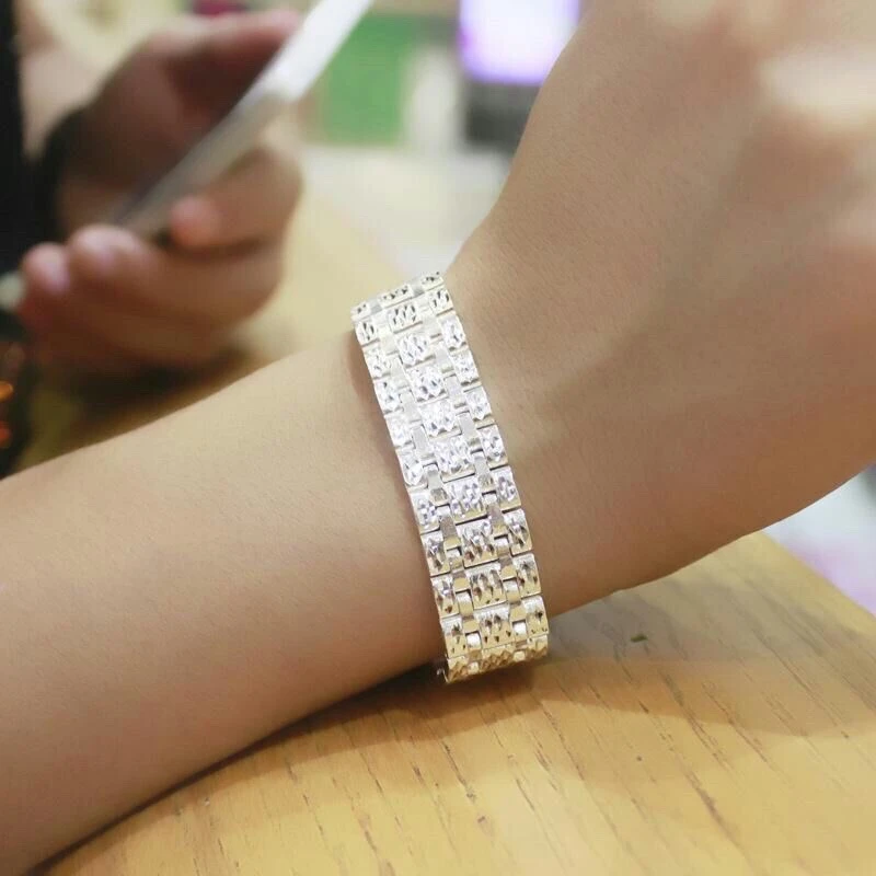 足银手链 2025新款满钻990手链男潮流个宽面男士男款中年爸爸霸气