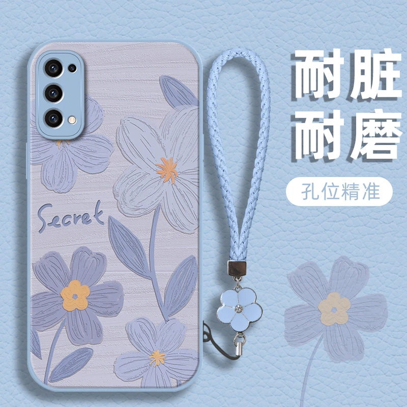 适用于opporeno5/reno5k油画花小羊皮ins文艺手机壳耐脏清新女款