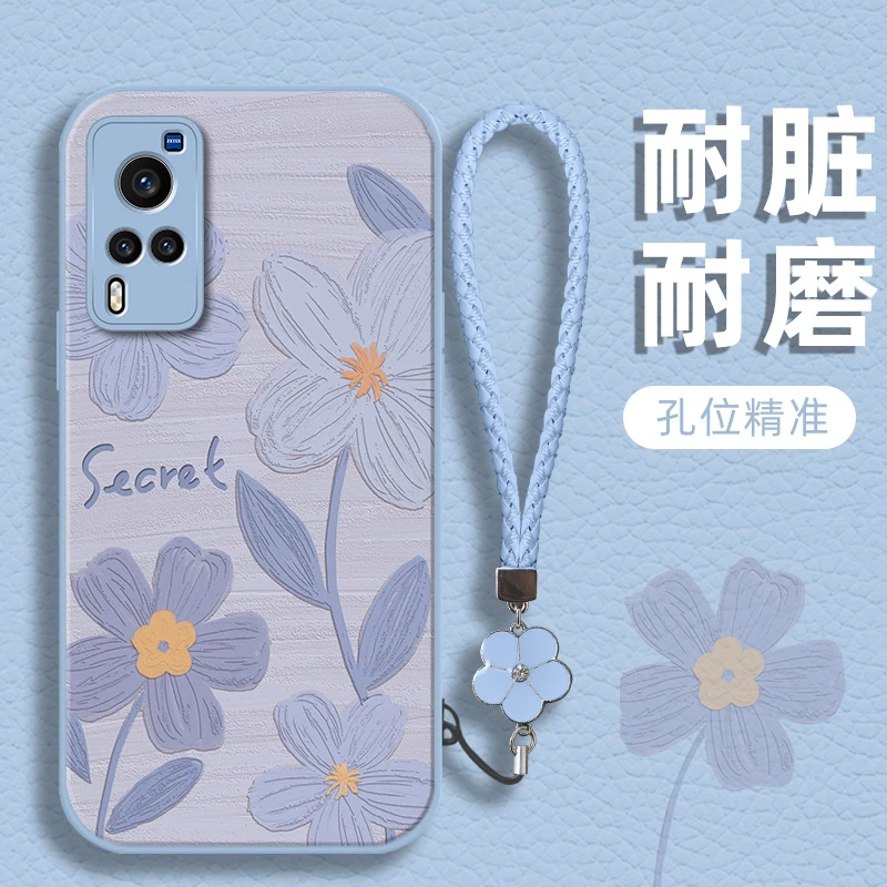 适用于vivox60/x60曲屏/x60pro+油画花小羊皮手机壳女款创意清新