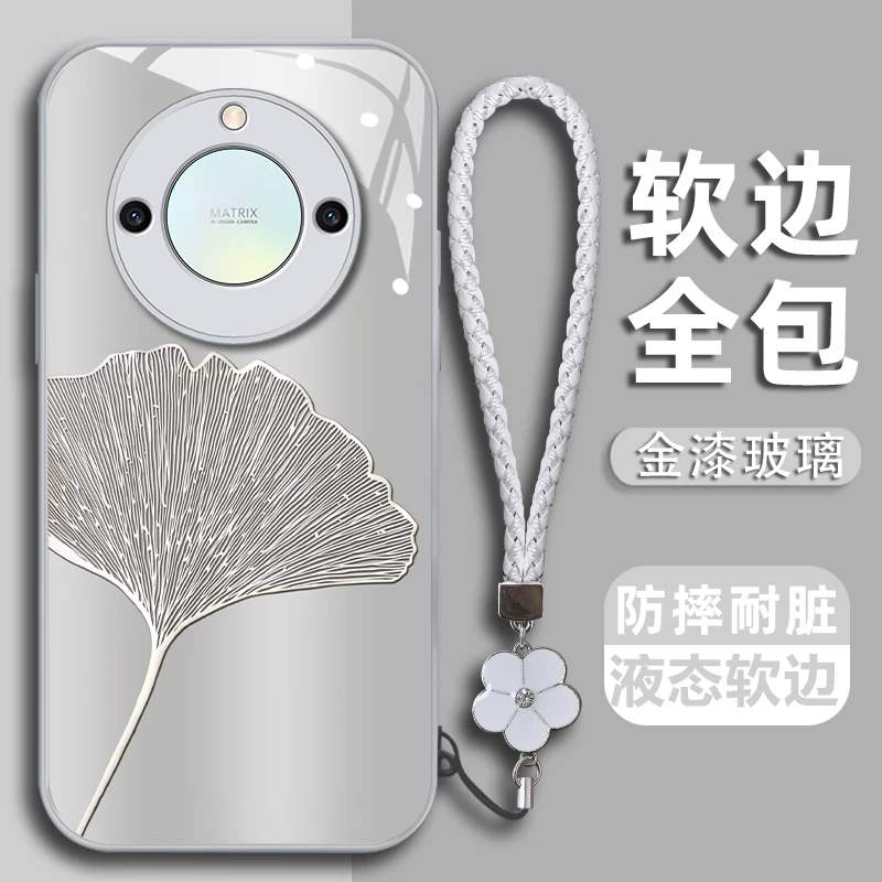 适用荣耀x50/x50i金漆玻璃壳银杏叶国潮2024新款手机壳