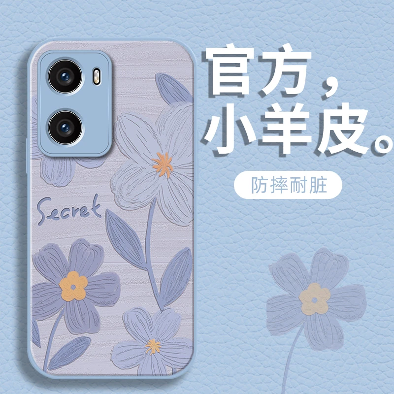 适用于vivoy35油画花极简风耐脏女款手机壳创意小清新