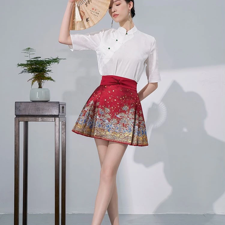 洛如嫣【彼岸花】夏季短款新中国式马面裙古风汉服美如画日常通勤