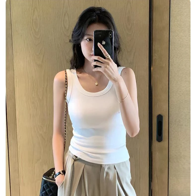 【小小彬外贸】夏季莫代尔宽肩带防走光遮副乳外穿小背心女 0023