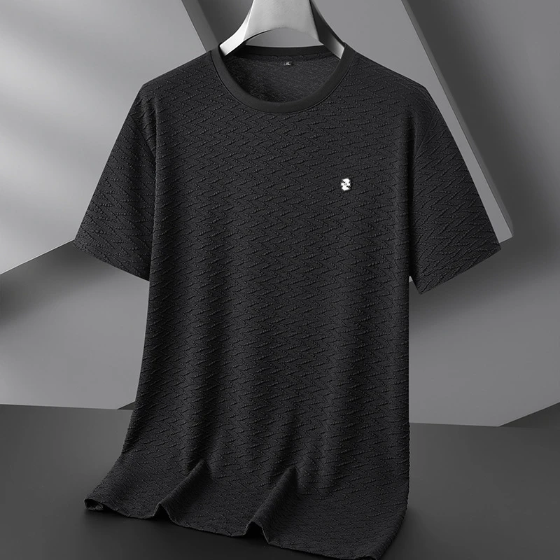 大码夏季新款短袖男士加肥加大纯色宽松T恤薄款透气弹力半袖速干