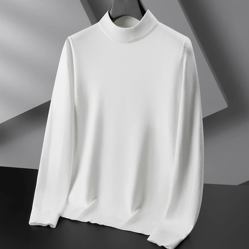 大码男士秋冬休闲时尚纯色半高领长袖打底衫圆领百搭修身针织毛衣