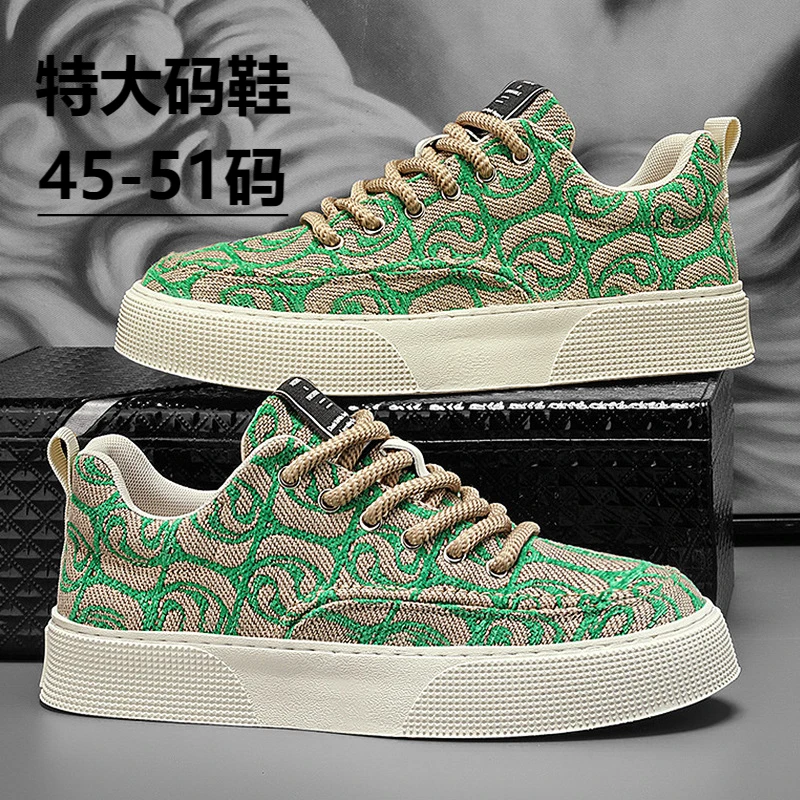 中老年男款板鞋45秋季透气休闲布面男鞋46加大号印花运动鞋47潮鞋