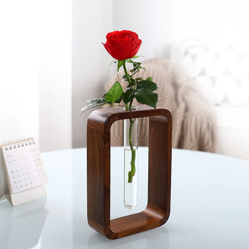 胡桃木榫卯艺术花器绿萝水培办公室桌面鲜花鲜切绿植盆栽花卉植物