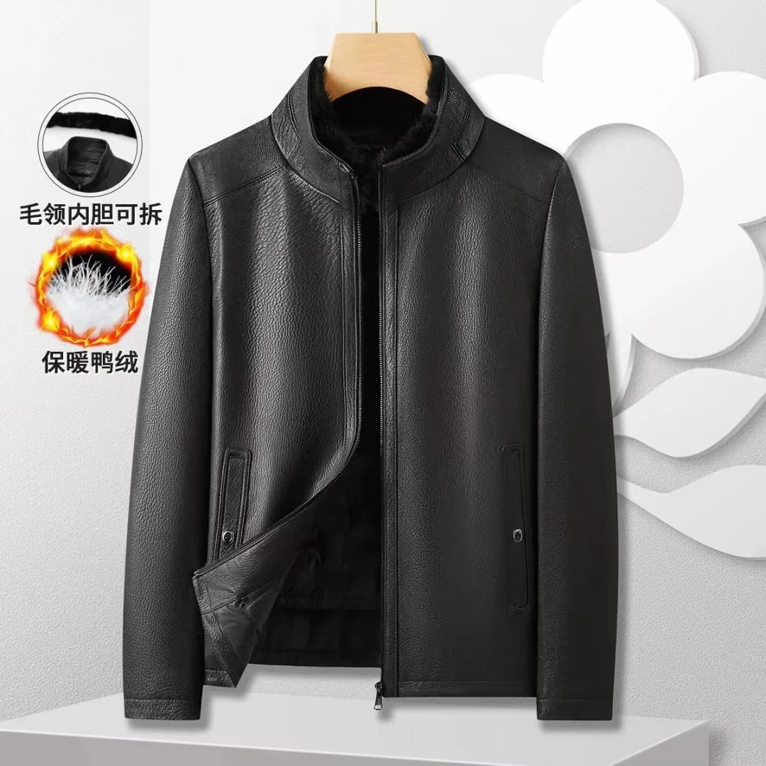 【头层山羊皮水貂毛领】冬季可拆卸内胆羽绒山羊皮真皮皮衣男秋冬