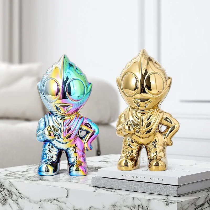 【现货现发】19CM奥特曼陶瓷手办电镀轻奢居家玄关客厅摆件