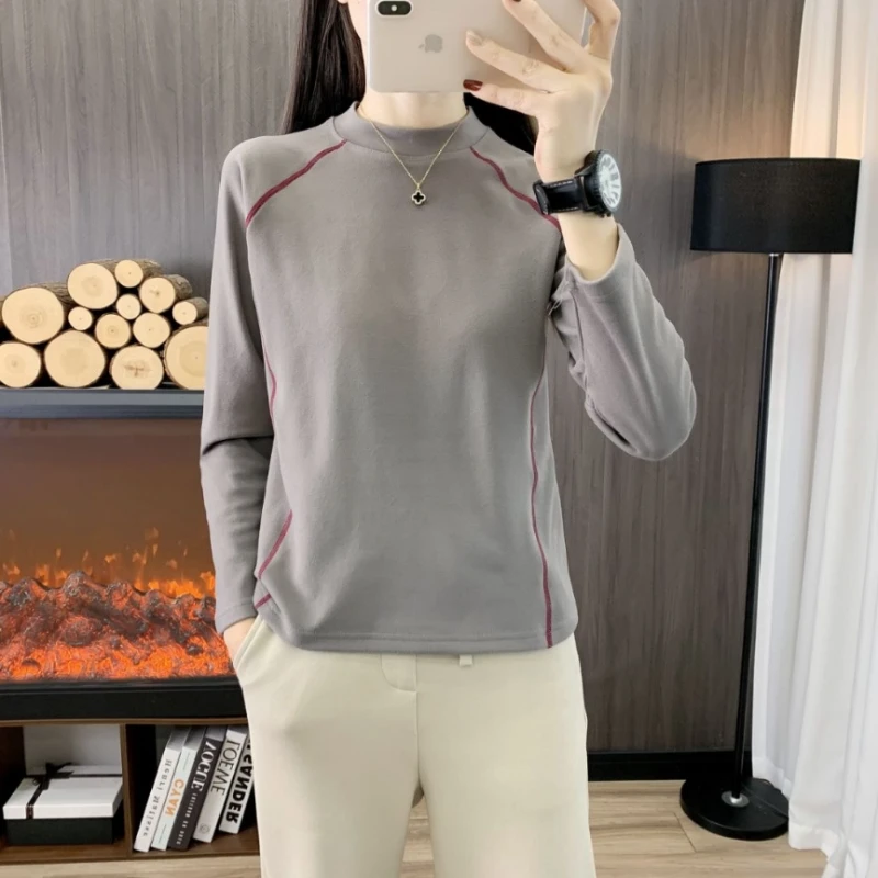 2019秋冬新款户外加厚德绒卫衣女加绒立领半拉链宽松透气绒卫衣