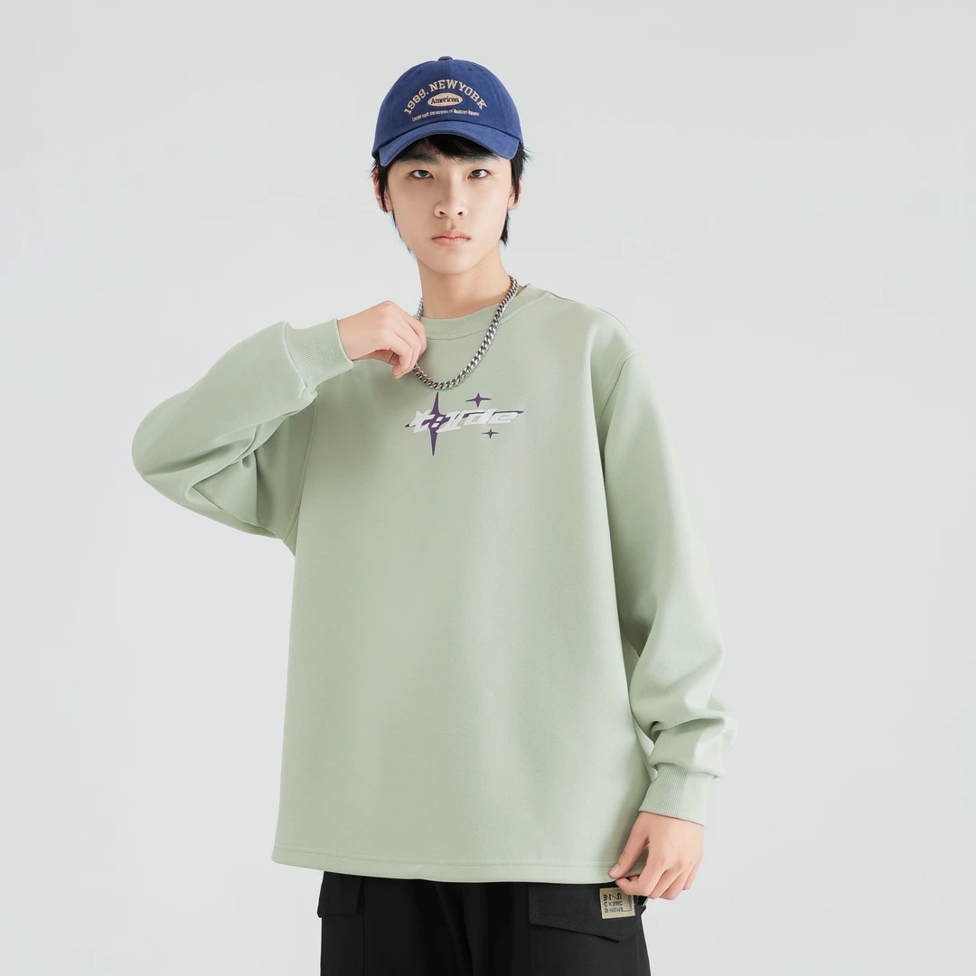 春秋款卫衣青少年时尚潮流简约休闲圆领百搭套头长袖宽松下摆卫衣