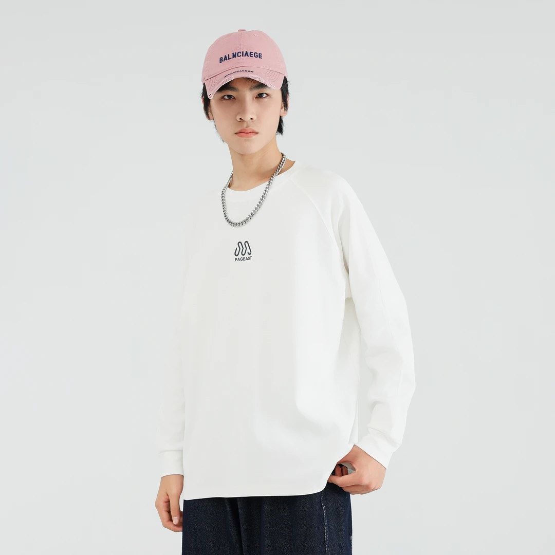 长袖T恤青少年时尚潮流简约百搭圆领打底秋季宽松套头白色长袖T恤