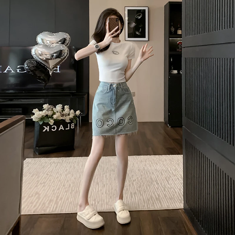 御姐风网红牛仔裙子套装女2023夏季新款慵懒风高端半身裙两件套潮