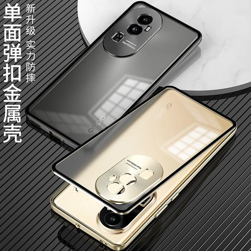 新款金属边框磨砂单面背板适用OPPOreno10手机壳Reno10pro+弹扣壳