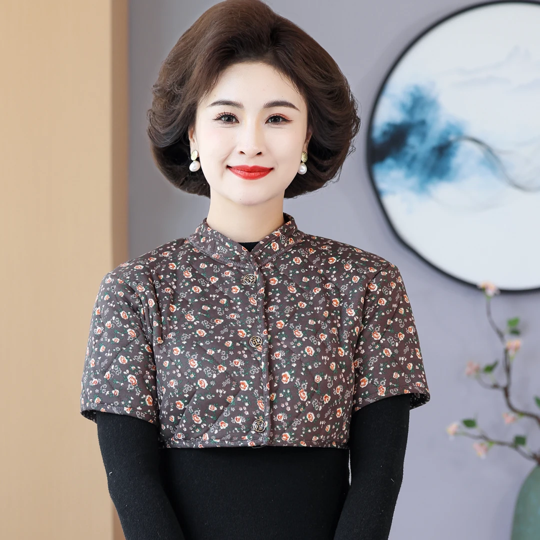 中老年秋冬防寒保暖护肩短款棉马甲女护肩膀肩周短袖坎肩晚上睡觉