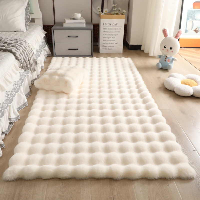 奶油风泡泡绒地毯毛绒地垫卧室床边毯客厅沙发飘窗垫衣帽间茶几垫
