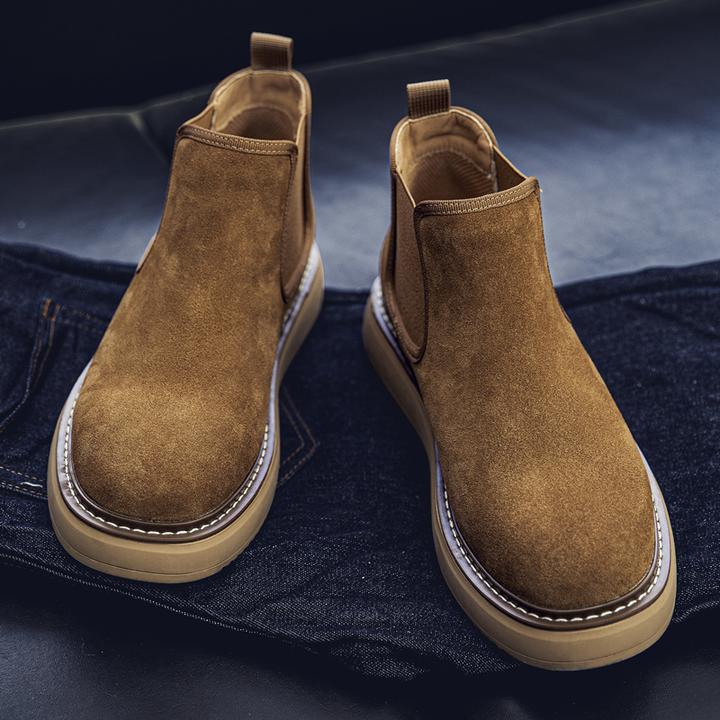 切尔西靴男秋季时尚高帮鞋软皮复古中帮短靴英伦风新款休闲马丁靴