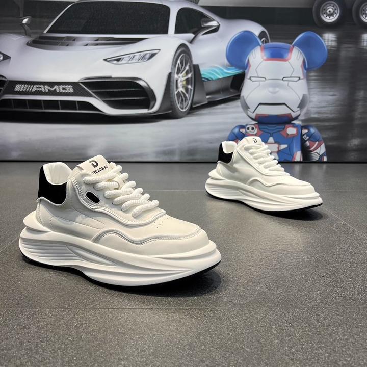 2024秋季新款男士休闲老爹鞋厚底板鞋增高皮面小白鞋男士运动潮鞋