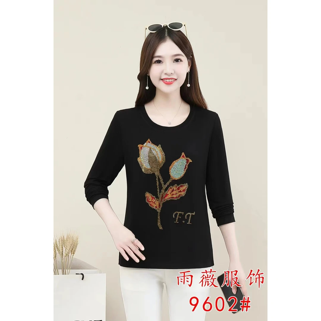 2024夏新款气质大码女装显瘦妈妈装百搭短袖t恤烫钻洋气宽松圆领