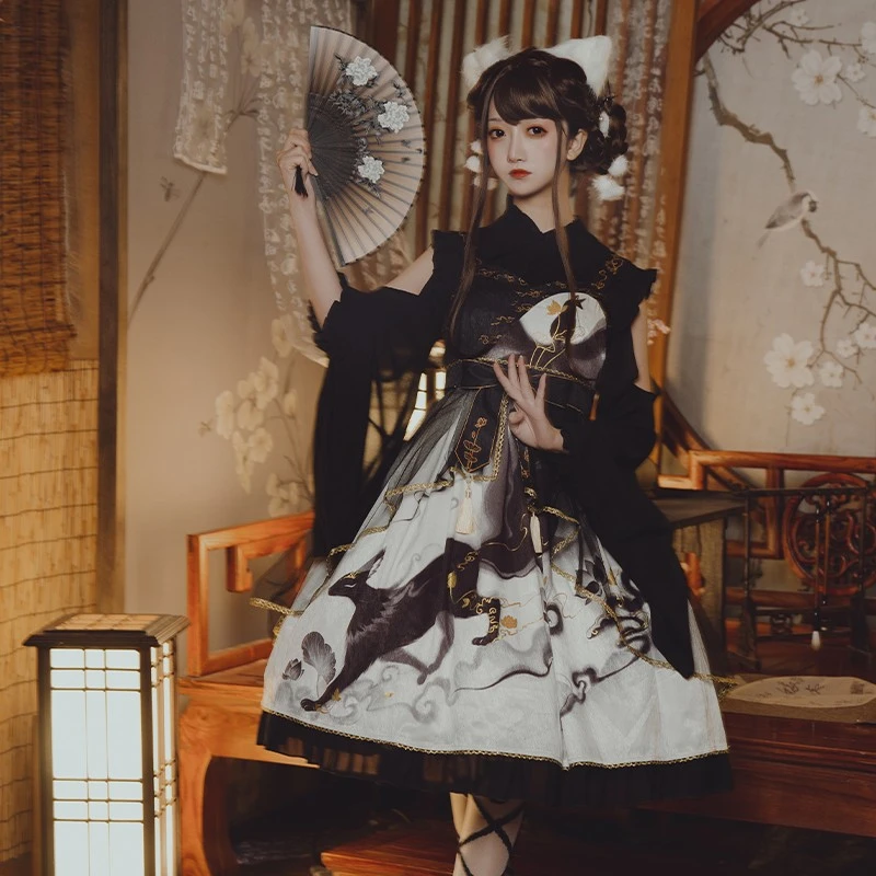 豹了个猫【啵啵】云狐jsk万圣节连衣裙中华风暗黑系烫金原创lolita