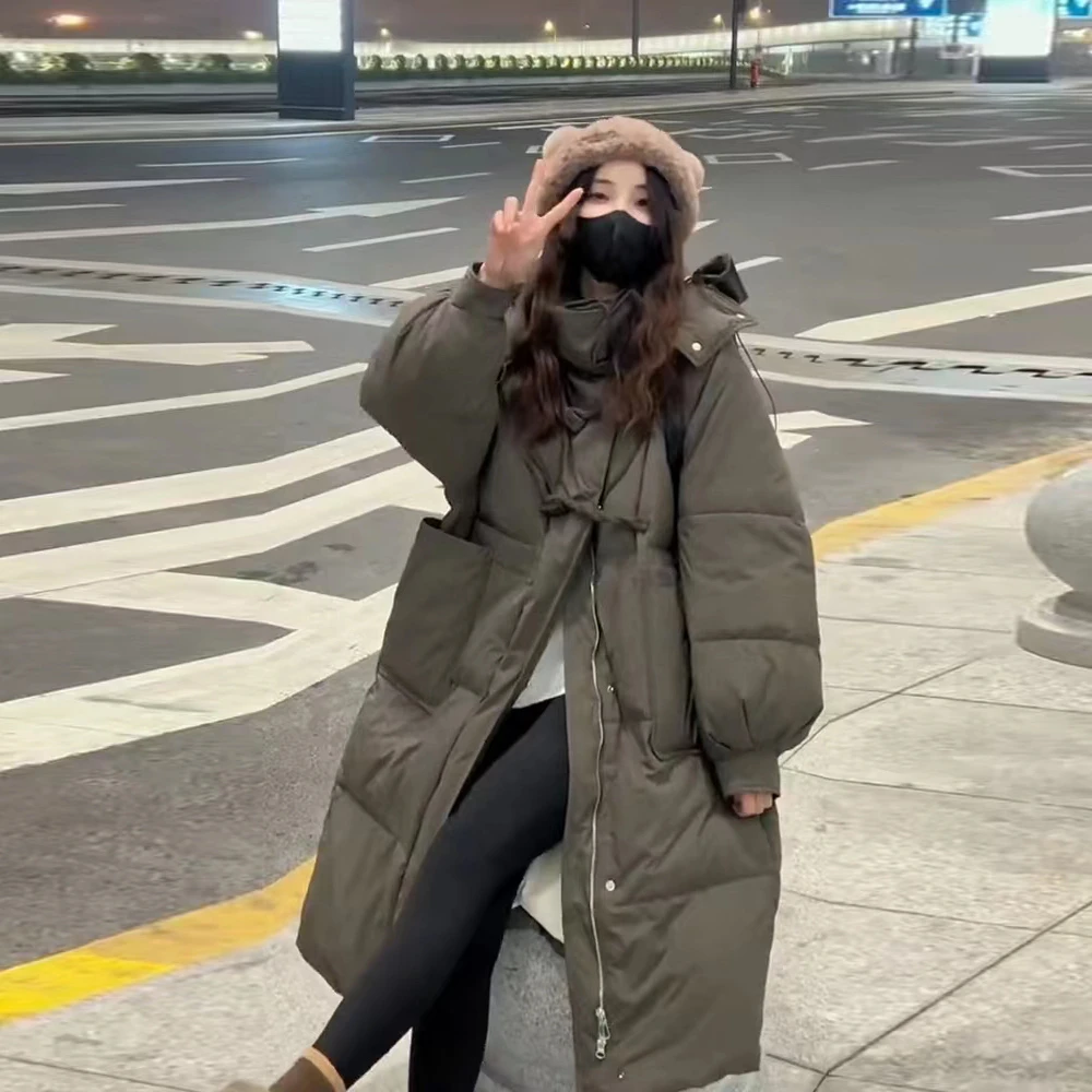 面包服牛角扣加厚连帽面包服女2024冬季宽松面包服长款面包服外套