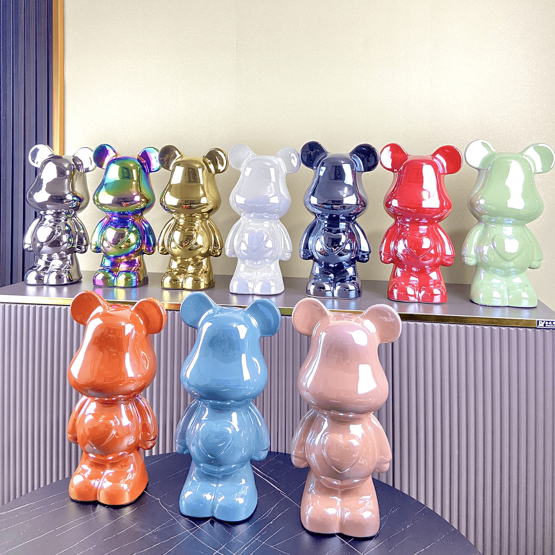 【28cm】陶瓷电镀爱心暴力熊轻奢玄关酒柜摆件客厅电视柜装饰品