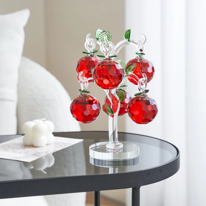 6挂水晶苹果玻璃苹果树工艺品客厅玄关装饰品建盏花器摆件