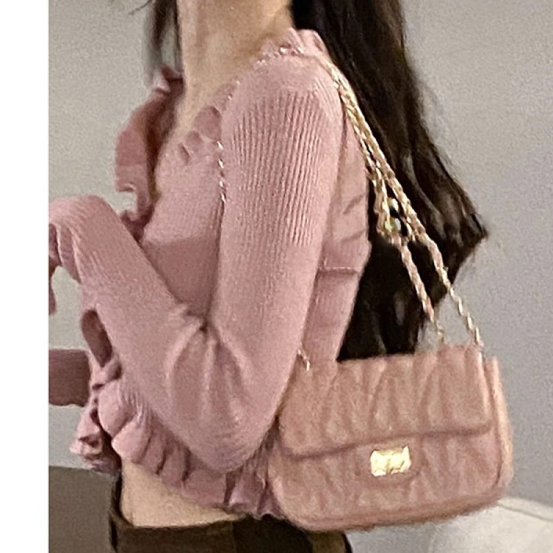 百搭ins斜挎包包女2023新款潮春夏时尚菱格链条包粉色单肩小方包