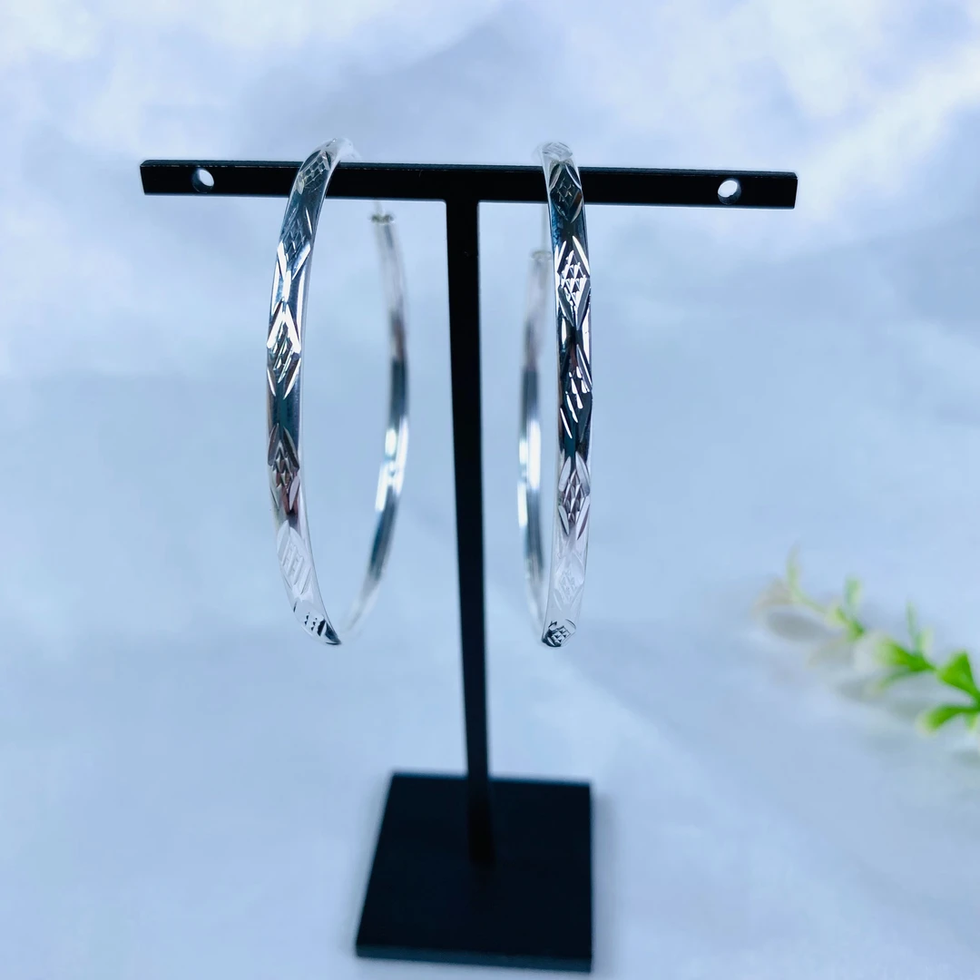 足银耳饰 足银990 菱形耳圈耳环#40#50纯银10纯银99耳环大脸脸小