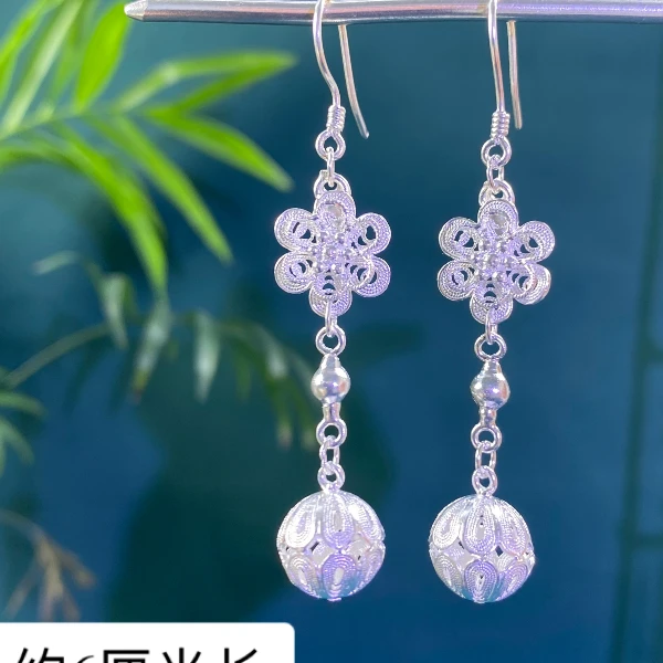 足银耳饰 佰利银饰足银花朵绣球耳钩手工气质素款百搭简约耳环