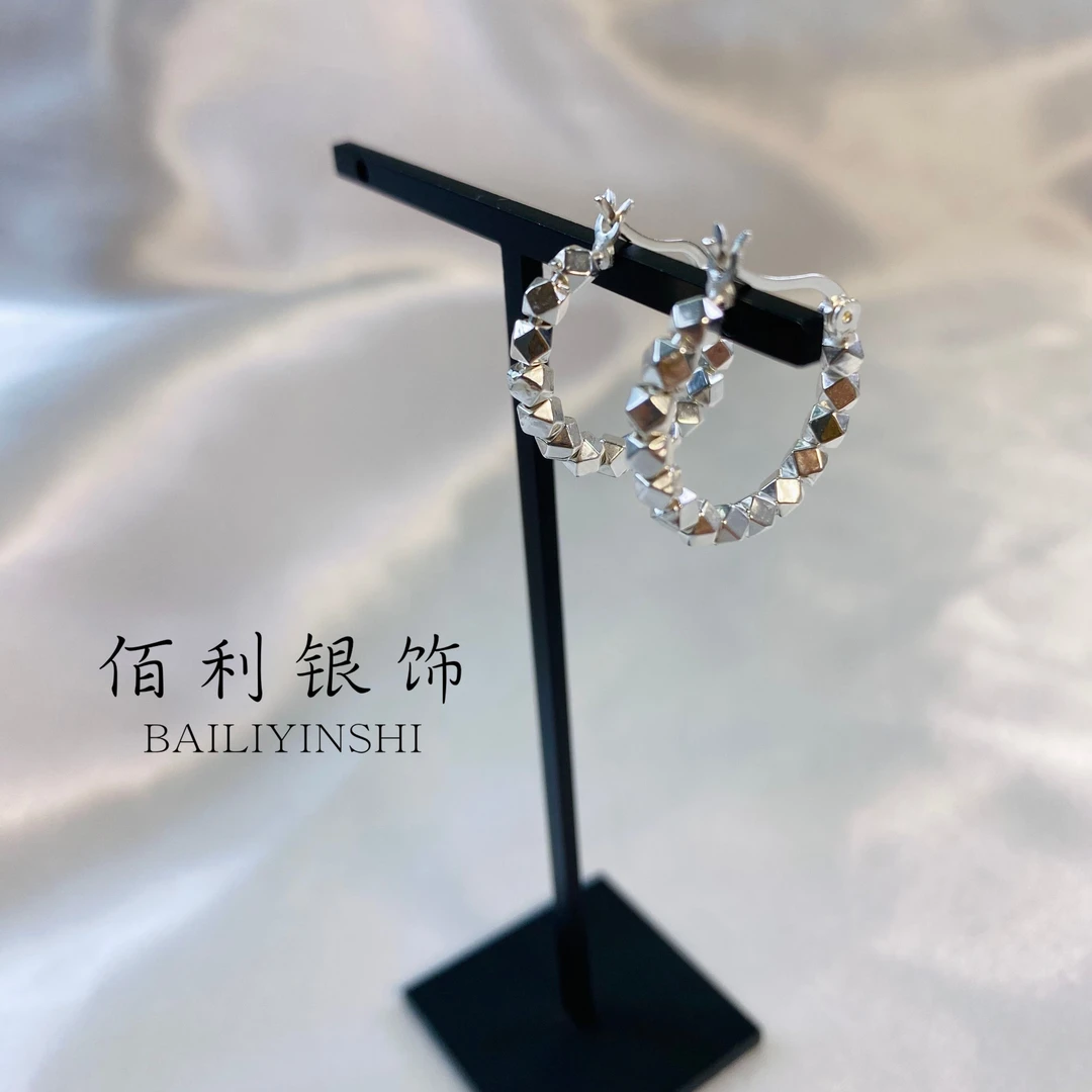 足银耳饰 足银990碎银几两耳扣百搭气圈高档纯银耳扣饰品高档气质