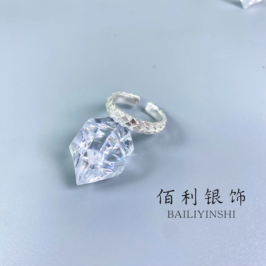 足银戒指 足银990小众银饰麻花设计戒指指环素款气质百搭时尚轻奢