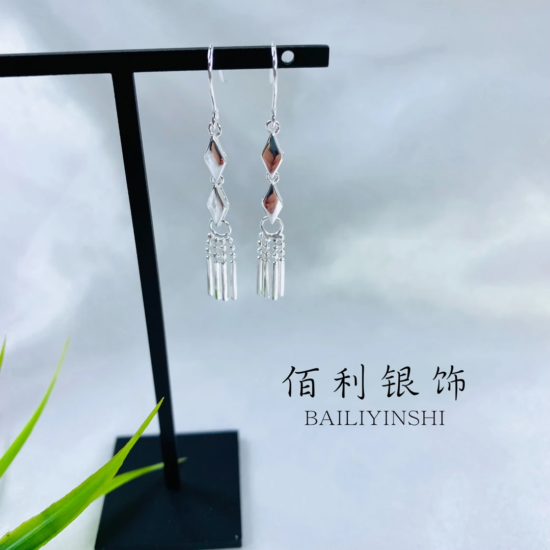 足银耳饰 足银990菱形耳钩 短款耳坠素款百搭简约小众轻奢中长款