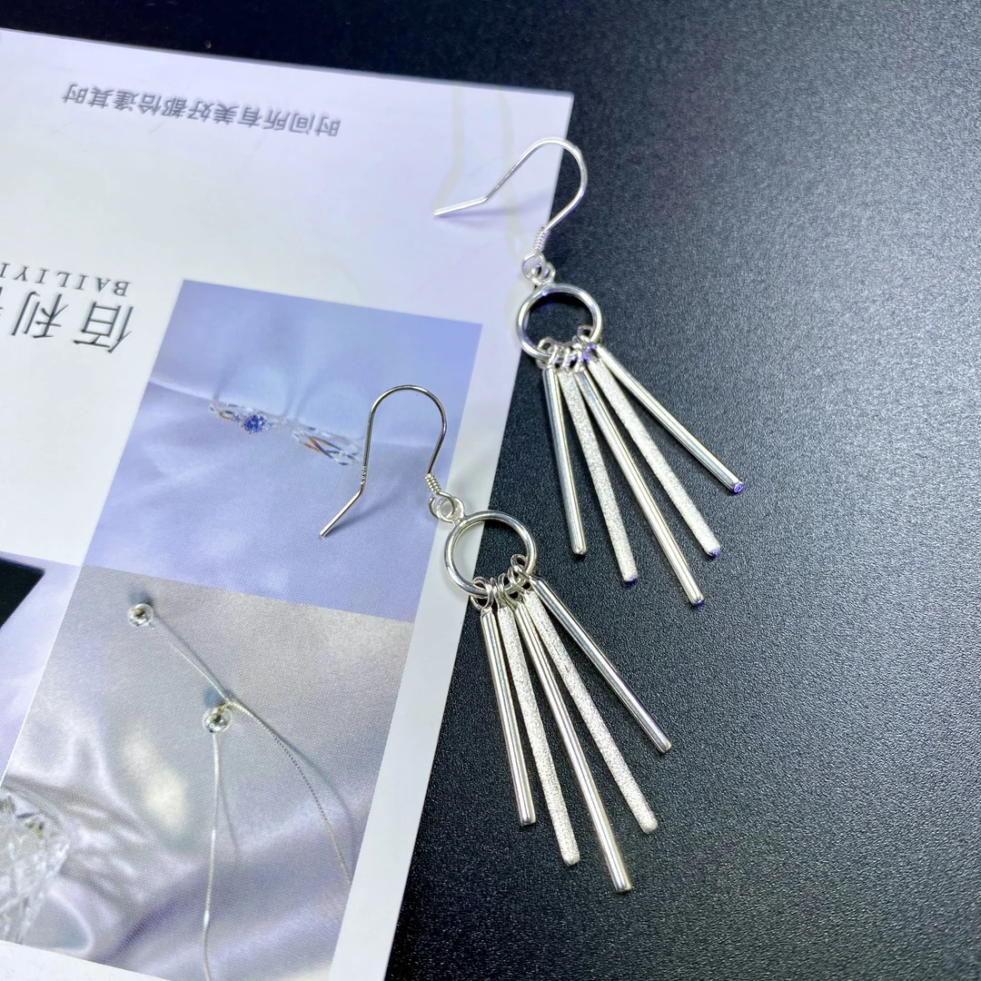 足银耳饰 佰利银饰足银990流苏耳钩素款个性复古百搭简约重工气质