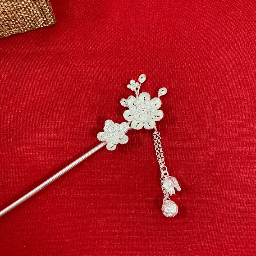 足银银制品 足银花朵发簪 民族风国风气质纯手工手工古典百搭气质