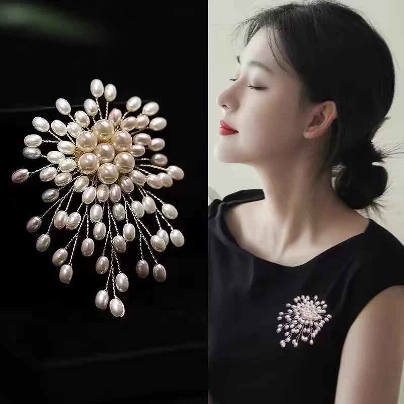合金仿珍珠胸针 贝珠烟花女士高级胸花轻奢气质别针连衣裙配饰